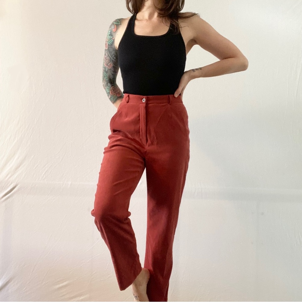 Vintage Draper’s & Damon’s Women’s Rust High-Waist Orange Trousers Size 4P